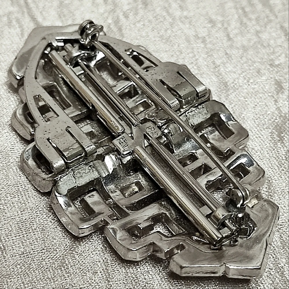 Duette Large Silver Tone Vintage Brooch Paste Stones Rhinestones 1940's *FLAWED*